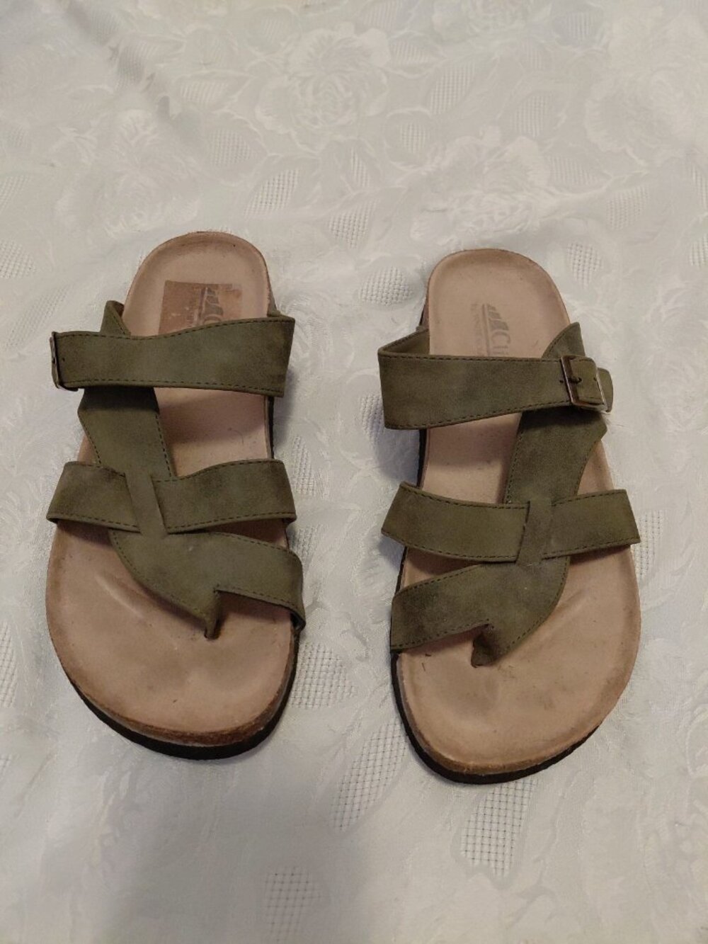 Cliffs by White Mountain Womens Sandals Green Faux Suede Vegan Size 8.5